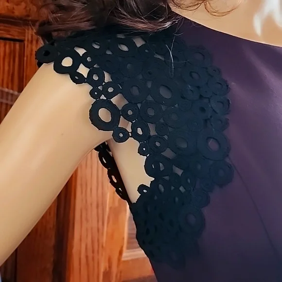 NWT AKRIS PUNTO Wine Sheath Dress w/ Black  Embroidered Accent - Picture 3 of 16